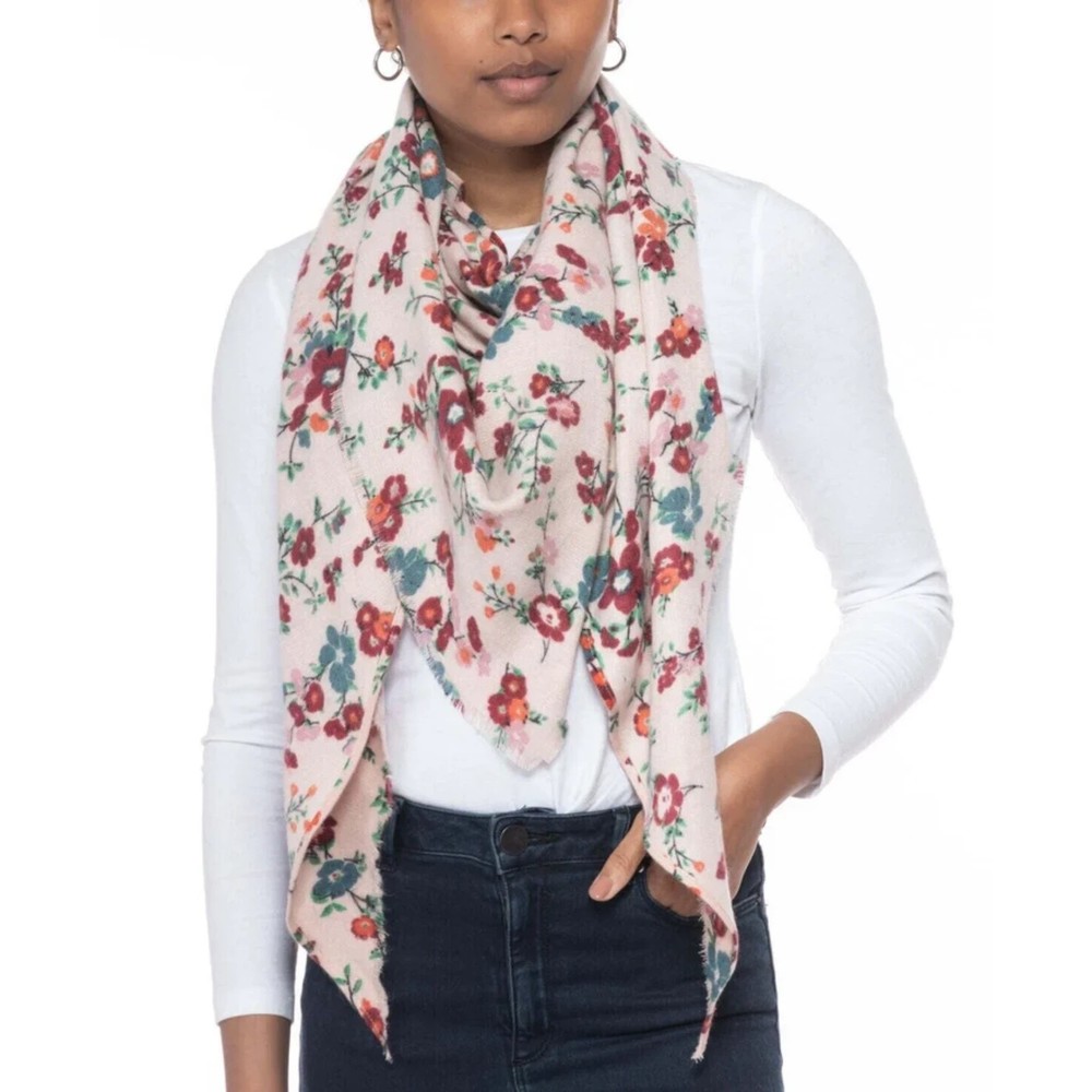 Inc NWT International Concepts Floral Print Triangle Scarf Fringe Blush OS New